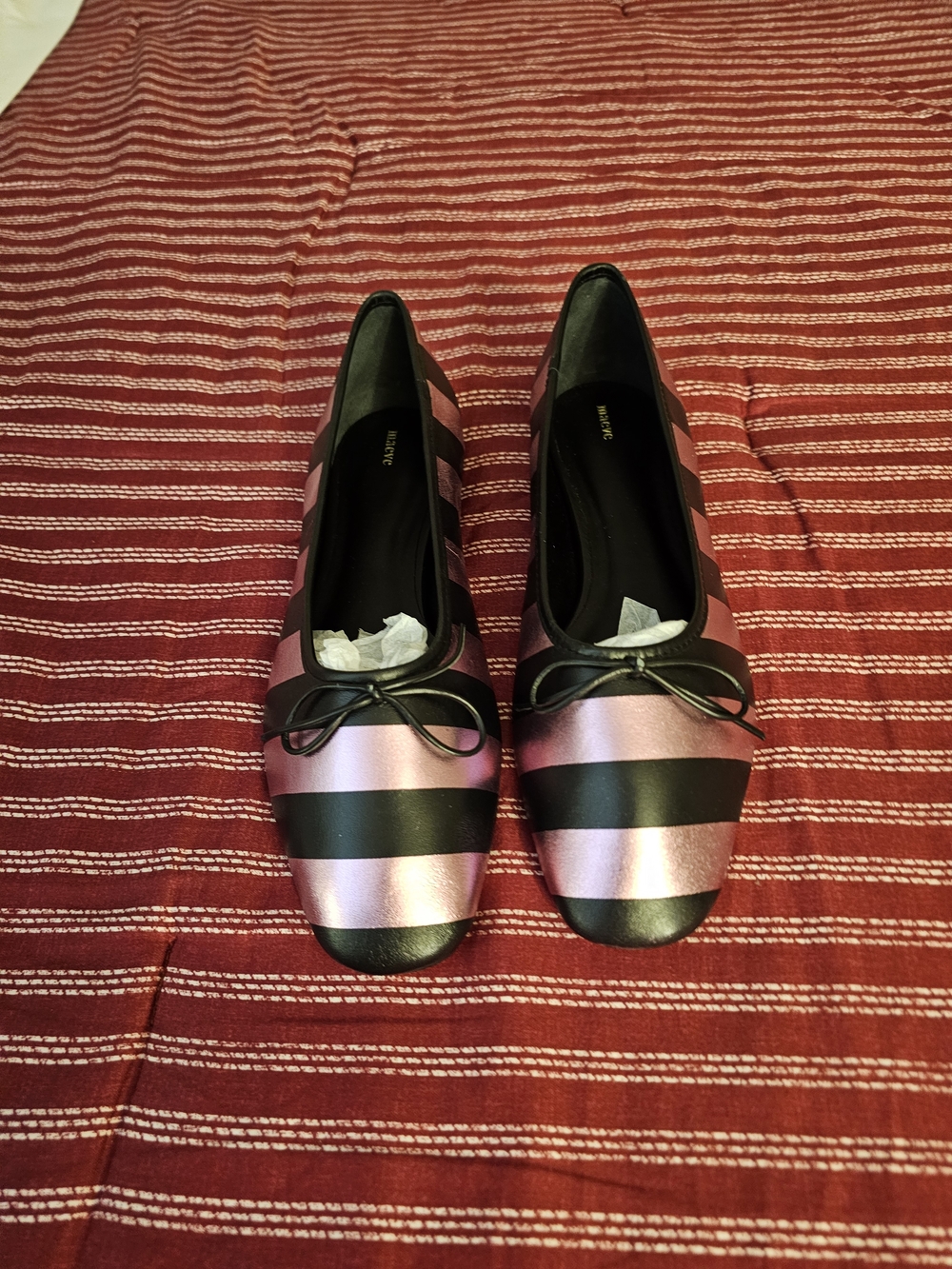 Women’s Striped Pink and Black Ballet Flats